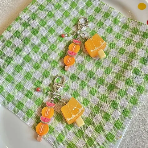 Leuke Hars Fruit Kralen Telefoonketting Tassenhanger Simulatie Aardbei Citroen Oranje Sleutelhanger Esthetische Accessoire Cadeau