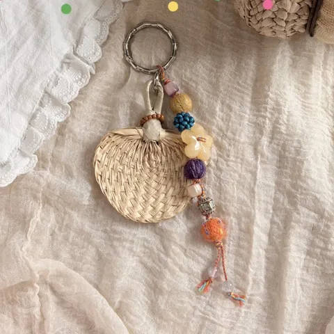 Handgemachte Bunte Perlen Stroh Fächer Taschenanhänger Süßer Dopamin Stil Taschenanhänger Schlüsselanhänger Für Damen Accessoires