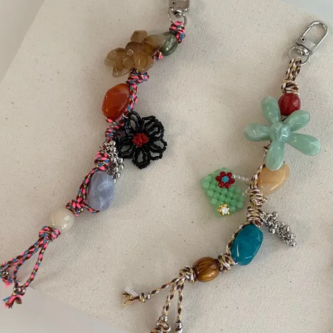 Handmade Woven Phone Charm Strap Resin Flower Bag Pendant Vacation Style Polyester Cord Lanyard Gift