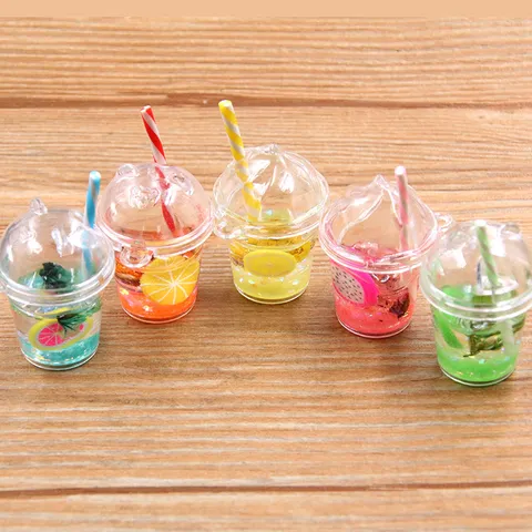 Luminous Resin Fruit Bear Cup Charms For DIY Jewelry Making Mini Drink Bottle Pendants Keychain Bag Accessories Fruit Cup Minis