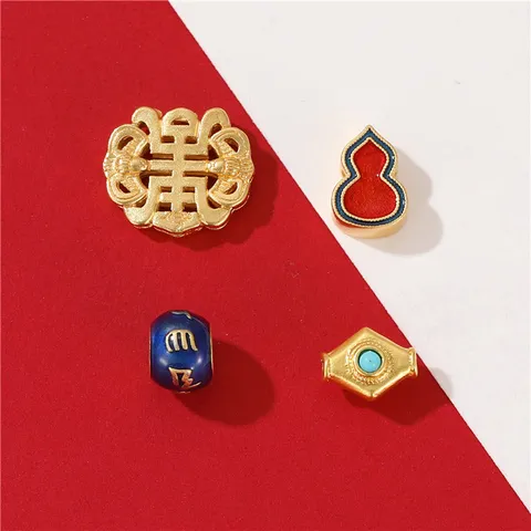 Antik Goldbeschichtete Messing Emaille Charms Für DIY Schmuckherstellung Chinesischer Knoten Friedensschloss Kürbis Perlen Anhänger
