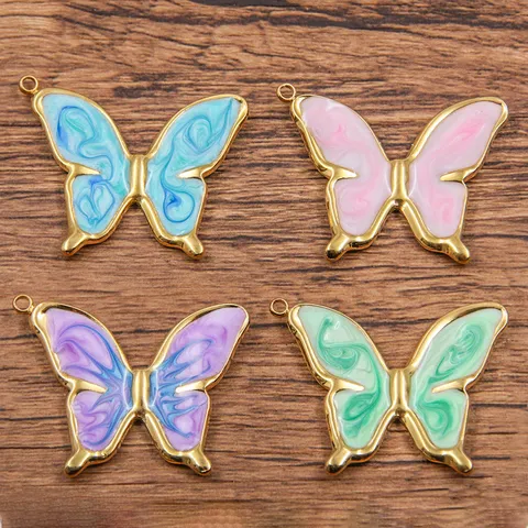 Edelstahl Vergoldet Emaille Schmetterling Anhänger Farbverlauf Tier Charms Für DIY Schmuckherstellung Halsketten Handwerk