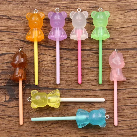 Resin Rhinestone Heart Lollipop Star Charms Glitter Animal Candy Pendant For Handmade DIY Keychain Jewelry Making Accessories