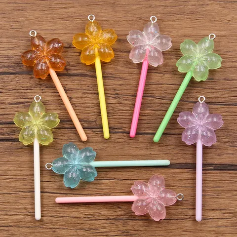 DIY Luminous Flower Lollipop Pendant Resin Acrylic Bag Charm Keychain Accessories Multi Color Glow In The Dark Decorative Jewelry Component