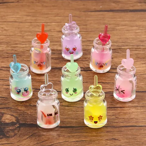 Niedliche Ausdruck Flasche Anhänger Harz Herz Stroh Charms Für Schmuckherstellung DIY Schlüsselanhänger Zubehör Dekoration