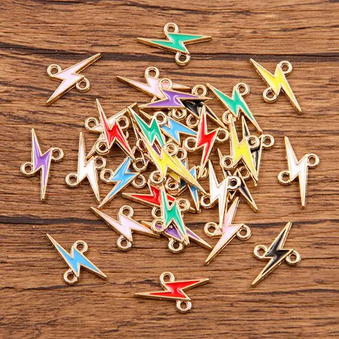 Alloy Lightning Bolt Pendant Charms Double Loop Connectors Enamel Oil Electroplated Drops For DIY Jewelry Bracelet Necklace Findings Making Accessories