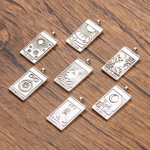Vintage Tarotkaart Bedeltjes Zinklegering Antiek Zilveren Hangers 27G4 Voor DIY Sieraden Maken Kettingen Accessoires