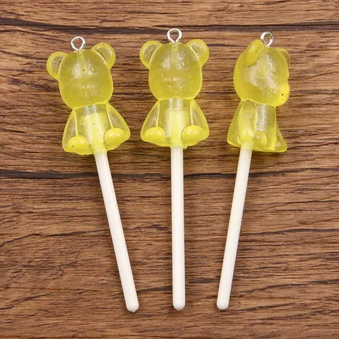 Luminous Bear Lollipop Resin Charms DIY Pendants For Jewelry Making Keychain Phone Case Accessories Cute Bag Hanging Decor