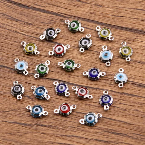 Connecteur de Charme Fleur Mauvais Œil en Acier Inoxydable Perles Strass pour Bricolage Bracelet Collier Fabrication de Bijoux