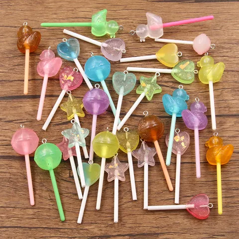 Resin Rhinestone Heart Lollipop Star Charms Glitter Animal Candy Pendant For Handmade DIY Keychain Jewelry Making Accessories