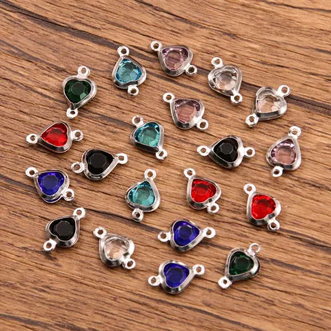 Stainless Steel Heart Shaped Rhinestone Connector Charms Heart Crystal Pendants For DIY Bracelet Necklace Jewelry Making Findings