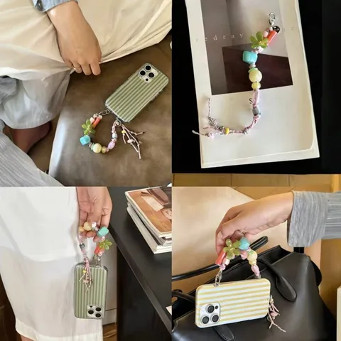 Handmade Colorful Resin Beads Floral Phone Charm Strap Cute Beaded Phone Lanyard Strap Accessories Jewelry Gift