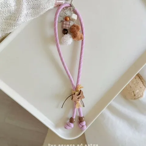 Cute Flocked Puppy Elephant Phone Charm Strap Kawaii Woven Wrist Lanyard Bag Pendant Cartoon Mobile Phone Jewelry