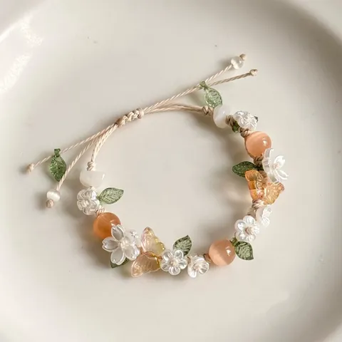 Fresh Floral Butterfly Woven Bracelet Handmade Resin Beads Adjustable Cord Wrist Jewelry Gift For Women