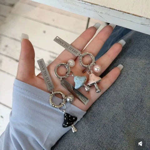 Enamel Mushroom Pearl Phone Charm Cute Alloy Phone Strap Small Pendant Aesthetic Bag Charm Jewelry Accessory For Women