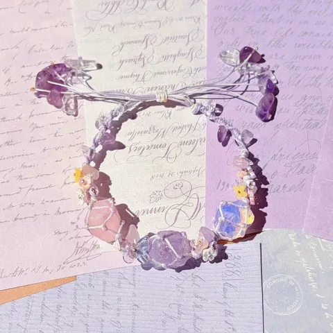 Handmade Synthetic Crystal Floral Braided Bracelet Purple Yunmeng Style Women Fashion Jewelry Beaded Hand Rope