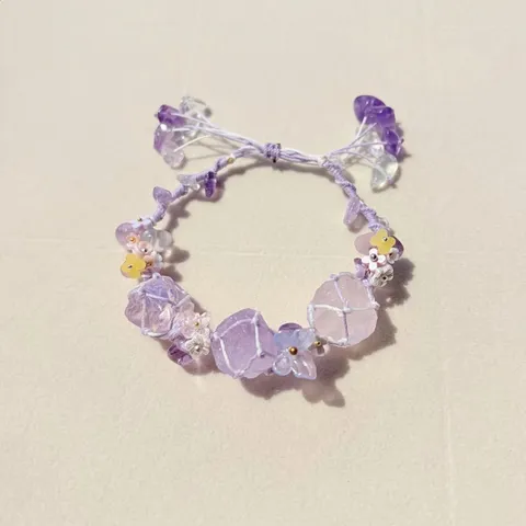 Handmade Synthetic Crystal Floral Braided Bracelet Purple Yunmeng Style Women Fashion Jewelry Beaded Hand Rope
