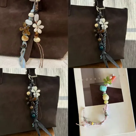 Handmade Resin Floral Beaded Phone Charm Cute Multi Element Bag Charm Niche Aesthetic Strap Hanging Ornament
