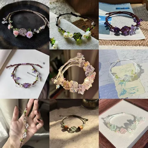 Handmade Macrame Woven Synthetic Crystal Stone Flower Beaded Bracelet Adjustable Friendship Jewelry Gift For Women