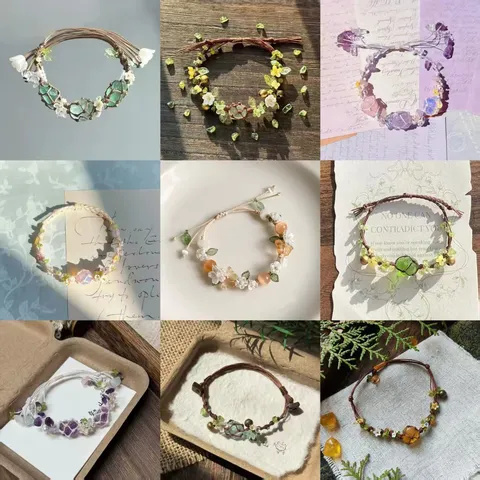 Handmade Macrame Woven Synthetic Crystal Stone Flower Beaded Bracelet Adjustable Friendship Jewelry Gift For Women