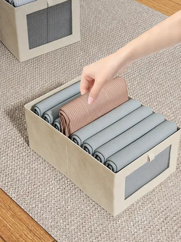 Grande Caja de Almacenamiento de Algodón y Lino Organizador de Armario Plegable Con Ventana Transparente Para Ropa Ropa Interior Calcetines Dormitorio