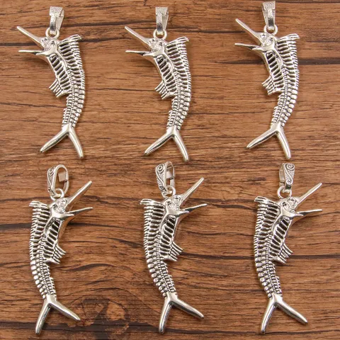 Antique Silver Fish Bone Pendant Charm Marine Life DIY Jewelry Findings Alloy Fish Skeleton For Handmade Necklace Making