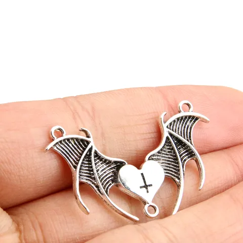 Gothic Bat Wing Heart Connector Charms Alloy Cross Multi-hole Jewelry Findings For Necklace Bracelet Making Antique Silver