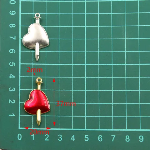 Alloy Red Enamel Heart Charms Arrow Through Heart Pendant For DIY Jewelry Making Accessories Gold Silver Charms Craft Supplies