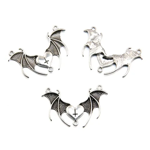 Gothic Bat Wing Heart Connector Charms Alloy Cross Multi-hole Jewelry Findings For Necklace Bracelet Making Antique Silver