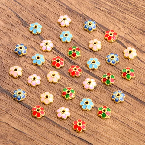Alloy Enamel Flower Bead Caps For Bracelet Necklace Jewelry Making DIY Colorful Drip Oil Flower Spacer Beads For Women Jewelry