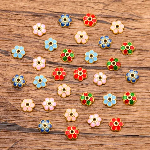 Alloy Enamel Flower Bead Caps For Bracelet Necklace Jewelry Making DIY Colorful Drip Oil Flower Spacer Beads For Women Jewelry