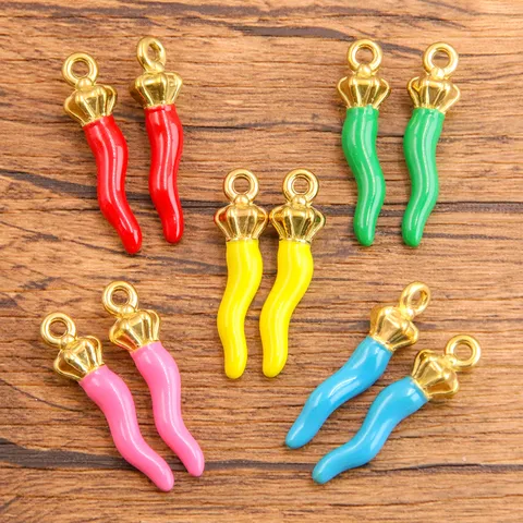 Stainless Steel 3D Simulation Chili Enamel Charms Gold Pendants For Jewelry Making DIY Vegetable Lucky Italian Horn Accessories