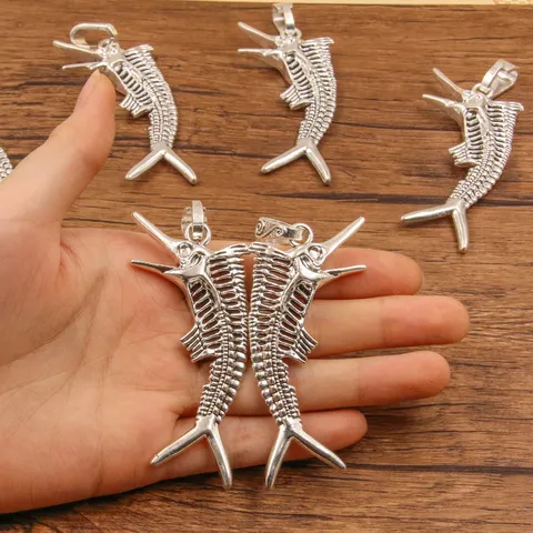 Antique Silver Fish Bone Pendant Charm Marine Life DIY Jewelry Findings Alloy Fish Skeleton For Handmade Necklace Making
