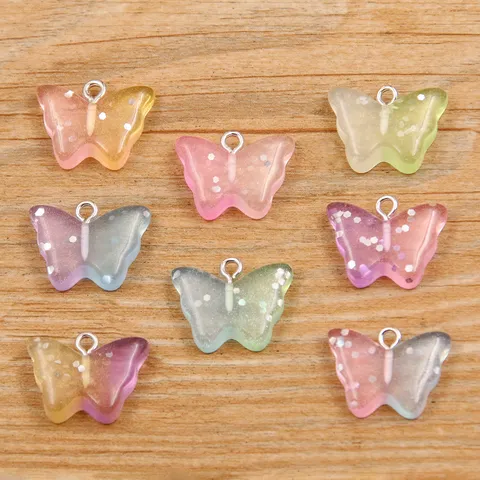 Glitzernde Schmetterlingsanhänger aus Harz mit Farbverlauf und Metallringen für DIY-Schmuckherstellung Tier-Schmetterlings-Bastelzubehör