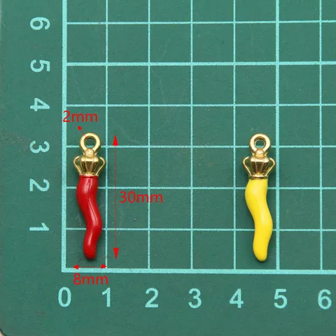 Stainless Steel 3D Simulation Chili Enamel Charms Gold Pendants For Jewelry Making DIY Vegetable Lucky Italian Horn Accessories