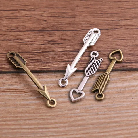 Vintage Alloy Bow Arrow Heart Connector Charms Antique Silver Bronze Arrow Pendants For DIY Jewelry Making Bracelet Necklace Findings