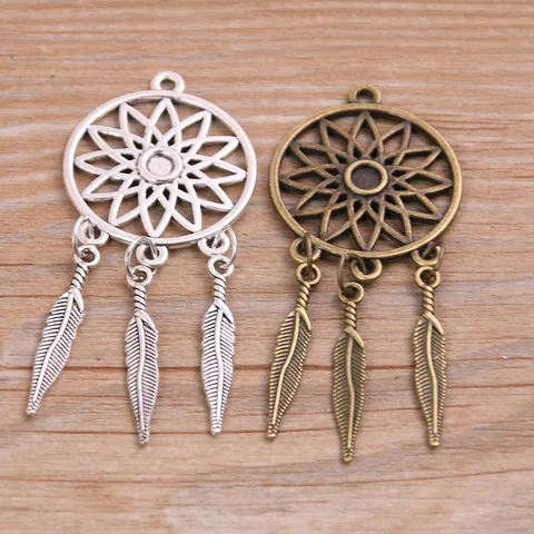 DIY Alloy Dream Catcher Feather Pendants Hollow Round Charms Antique Silver And Bronze Jewelry Making Accessories