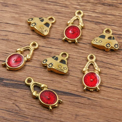 Colgante de Acero Inoxidable Dorado con Esmalte por Goteo Reloj Coche DIY Accesorios para Collar y Pulsera