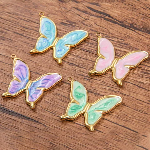 Edelstahl Vergoldet Emaille Schmetterling Anhänger Farbverlauf Tier Charms Für DIY Schmuckherstellung Halsketten Handwerk