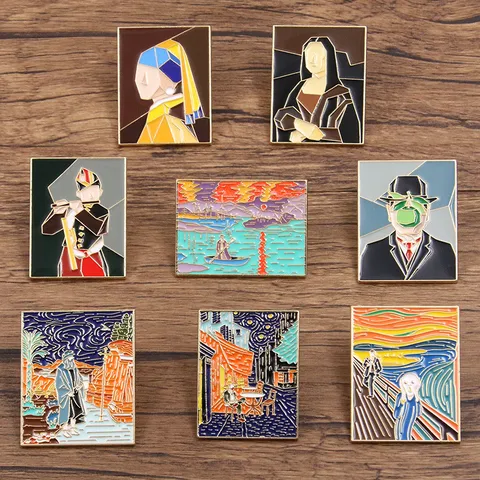 Artistic Masterpiece Metal Enamel Brooch Vintage Famous Oil Painting Lapel Pin Badge For Clothes Backpack Accessories