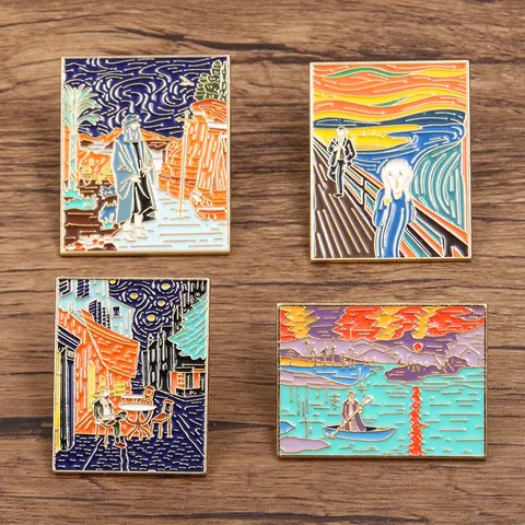 Artistic Masterpiece Metal Enamel Brooch Vintage Famous Oil Painting Lapel Pin Badge For Clothes Backpack Accessories