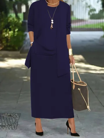 Plus Size Solid Color Three Piece Set Women Long Sleeve Coat Irregular Camisole Midi Skirt Elegant Casual Suit