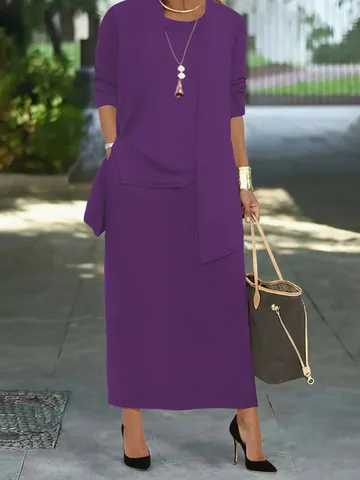 Plus Size Solid Color Three Piece Set Women Long Sleeve Coat Irregular Camisole Midi Skirt Elegant Casual Suit