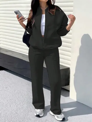 Γυναικεία Casual Φόρμα από Πολυεστέρα Με Ζακέτα Με Κουκούλα και Παντελόνι Top And Bottom Σετ για Σπορ Καθημερινή Χρήση