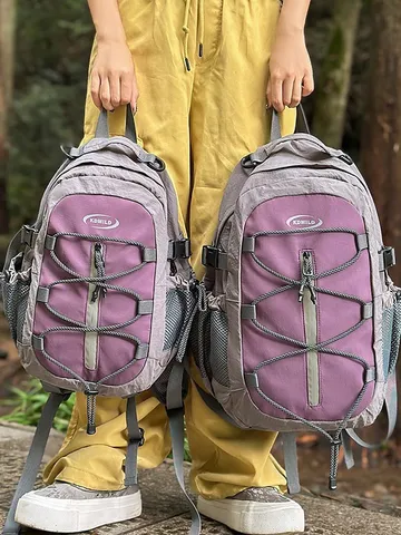 Nylon Casual Travel Backpack Unisex Solid Color Contrast Stitching Lightweight Daypack For Outdoor Hiking School