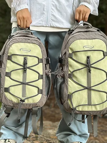Nylon Casual Travel Backpack Unisex Solid Color Contrast Stitching Lightweight Daypack For Outdoor Hiking School