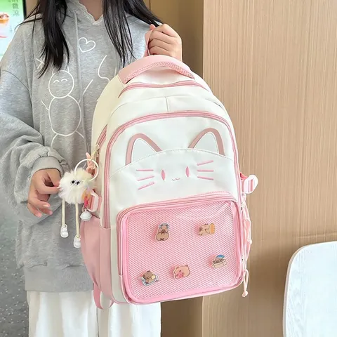 Japanse Schoolstijl Ita Tas Schattige Kattenoren Rugzak Grote Capaciteit Nylon Polyester Transparante Zak Meisjes Schooltas