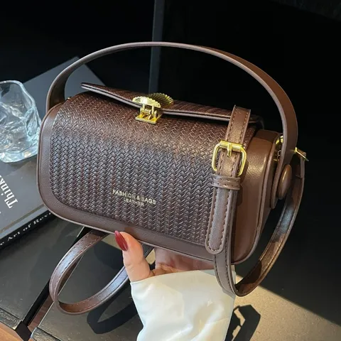 Womens PU Leather Woven Crossbody Bag Vintage Chic Shoulder Bag Fashion Commuter Handbag Casual Pillow Shape Purse
