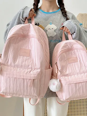 Zaino Scolastico Casual in Nylon di Grande Capacità per Donne e Ragazze Borsa da Viaggio Leggera Tinta Unita Giornaliero