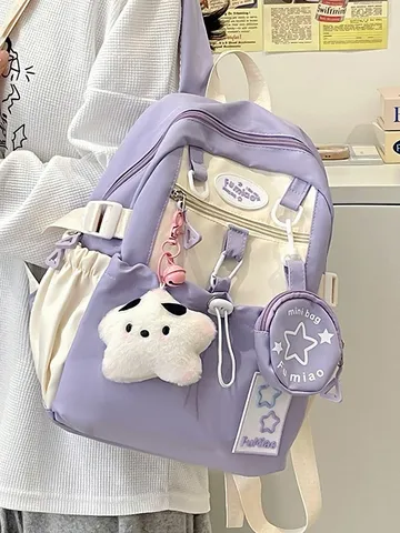 Donne Nylon Zaino Casual Carino Pentagramma Viaggio Scuola Borsa Piccolo Zainetto Con Pendenti Borsa Moda